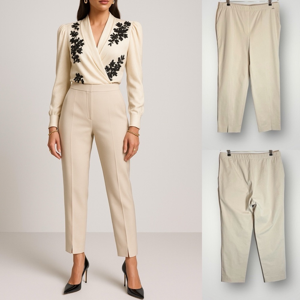 St John Chino Pants Size 16 Side Zip & Button Closure 28” Inseam Pockets Tapered